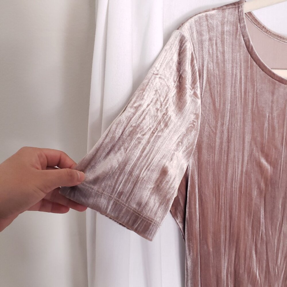 Spirit Of Grace Dusty Rose Shiny Velvet Short Sleeve Thick Sleepwear Dress S - Picture 7 of 12